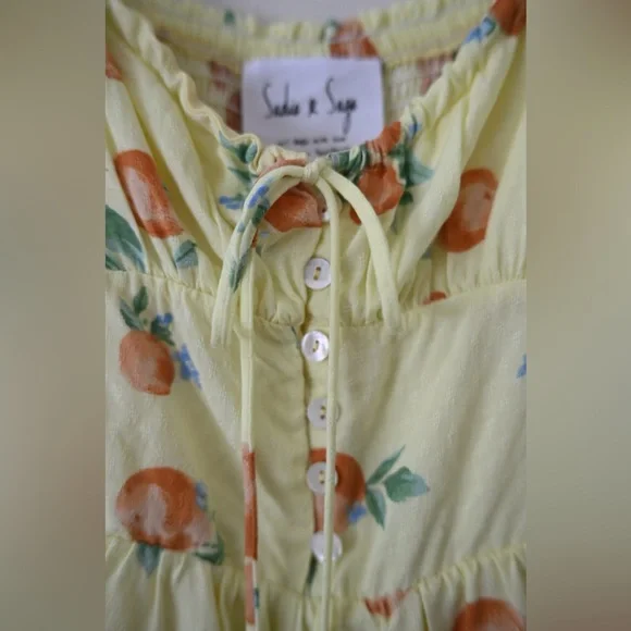 Butter Yellow Romper Size XS Sadie & Sage Orange Blossom Fruit Cottagecore NWOT - Picture 5 of 16